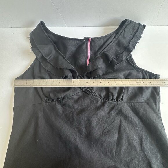 Liz Clayborne Linen Babydoll Top Wmn 16-18? Black Ruffle Raw Hem Minimalist READ - Picture 8 of 11